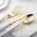 I00000 144Pcs Gold Plastic Silverware, Gold Plastic Utensils Set,Disposable Utensils Heavy Duty,Disposable Silverware Set Includes 48 Forks,48 Knives,48 Spoons for Wedding & Party