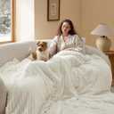 Bedsure Comforter Set Queen Size - GentleSoft 3 Pieces Double-Side Fleece Fluffy White Comforter Set, Cozy Striped Room Decor Aesthetic, Luxury Bedding Queen Size, 2 Pillowcases, 90x90 Inches