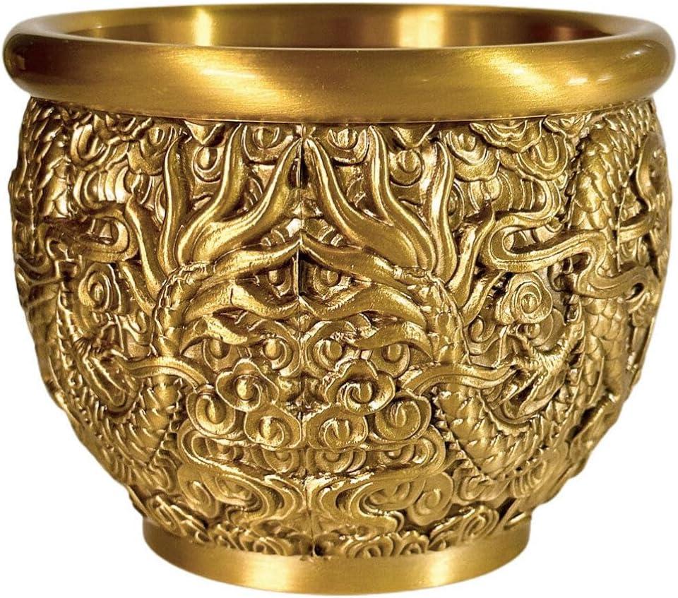 Golden Brass Treasure Bowl Feng Shui Offering Bowl Chinese Style Wealth Basin Good Lucky Porsperity Table Centerpieces Home Office Decorations for Friends