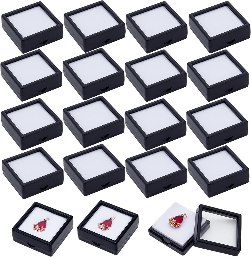 BENECREAT 24PCS Black Gemstone Display Box Jewelry Box Container with Clear Top Lids 1.5x1.5x0.6 for Gems, Jewelry, Crystal Diamond Accessories Display