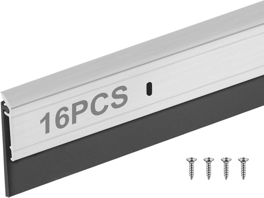 FoldTier 16 Pcs All-Season Door Sweep for Bottom of Door Exterior and Interior, Aluminum Alloy and Rubber, Commercial Weather Stripping Draft Stopper for Threshold Seal (1-3/4 x 36 Inch,Silver)