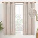 YoungsTex Short Linen Curtains 54 Inch Length 2 Panels for Window, Light Filtering Drapes Semi Sheer with Bronze Grommet Rustic Textured for Bathroom Bedroom Living Room, 42 X 54 Inch (Natural)