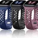 ompatible with Apple Watch Bands Women 46mm 45mm 44mm 42mm 40mm 41mm 38mm, Breathable Sport Silicone Strap Floral Lace Thin Band Replacement for iWatch SE Apple Watch Series 10 9 8 7 6 5 4 3, Smoke Violet/ Black/ Dark Blue