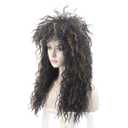 WildCos Long Curly 80s Mullet Wigs Punk Heavy Metal Rocker Wig Halloween Costume Male Cosplay Wig for Women (Black with Reddish Brown)