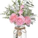 Faux Flowers with Vase,Artificial Silk Roses in Vase, Fake Plant Eucalyptus Flower Arrangement for Home Office Farmhouse Bathroom Dining Table Centerpiece Decorations Coffee Table Decor (Pink)