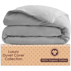 Organic Cotton Duvet Cover Twin/Twin XL  Cloud Grey  GOTS Certified  Soft & Smooth Sateen Weave  Secure Fit with Corner Ties & Envelope Closure  Premium Bedding  Machine Washable  Tissaj