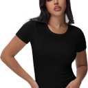 Womens T Shirts Basic Short Sleeve Crew Neck Slim Fit Tees Summer Workout Casual Bodycon Tops 2025 (Black, XXL)