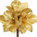 Briful Amaryllis Artificial Christmas Flower Stems, 19.7" Gold Glitter Faux Amaryllis with Detachable Heads for Xmas Home Party Wedding Bouquet Vase Arrangement Decor