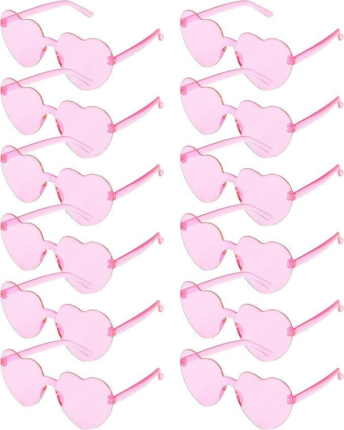 GCQJOQ 12 Pairs Heart Sunglasses for Women, Pink Heart Glasses for Party Favor, Pink