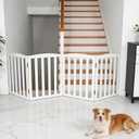 Freestanding Dog Gate Indoor,Doggie Gate Foldable Pet Gates for Doorways,Stairs or Hallways, Wooden White Pet Gate for the House, Pet Fence,24 "Height-4 Panels, 【4 Panels】80‘’W x 24''H