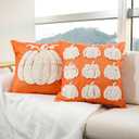 Fall Pillow Covers 18x18 Inch Set of 2 Pumpkin Decorative Throw Pillow Cases Autumn Harvest Soft Pillowcase for Home Farmhouse Living Room Decor