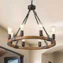 Farmhouse Wagon Wheel Chandelier 23.6" Oak Wood Chandelier Light Fixture 8-Light Rustic Chandeliers for Dining Room Living Room Entryway Foyer