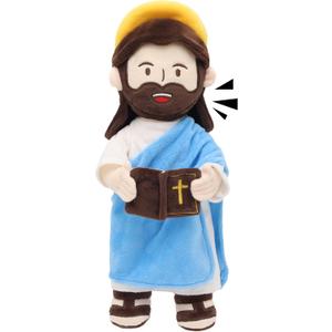 Jesus Plush Talking Doll with Halo, Speak 20 Bible Verses & 20 Songs,13.4" Interactive Hymn Stuffed Plushie Perfect Religious Gift for Kids Sunday School & Easter Celebrations (Blue)