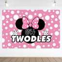 Oh Twodles Backdrop Banner Pink Cartoon Happy 2nd Birthday Theme Party Decorations Cheers to Two Years Old Photography Background Supplies for Girls