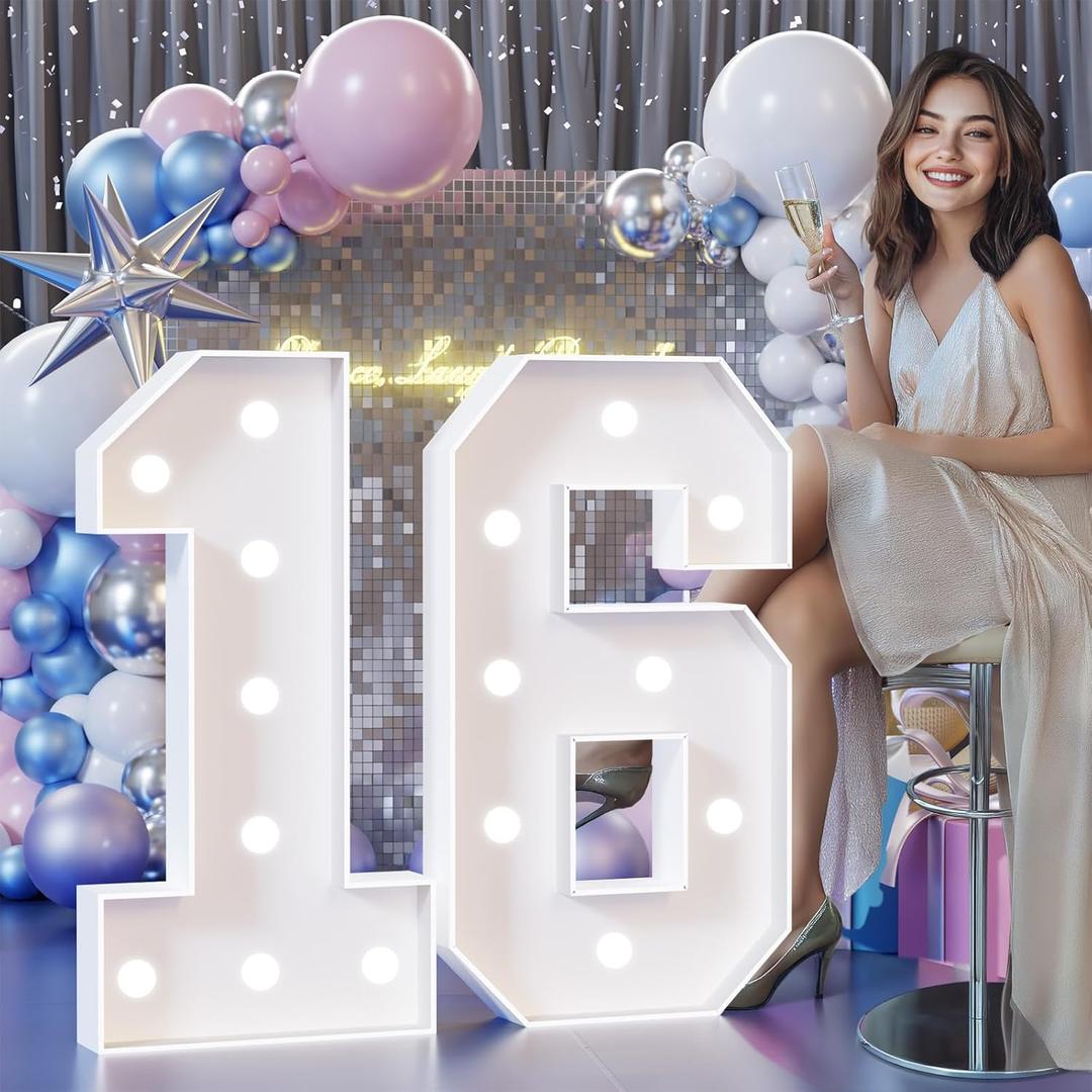 Colorful Marquee Numbers 3FT, Light Up Numbers 16 for 16th Birthday Decoration, 16th Birthday Light Up Sign with 18 Colors Remote Control, Large Numbers for Party Anniversary Decor