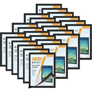 MaxGear Wall Mount Sign Holder 8.5 x 11, Self Adhesive Magnetic Display Picture Frames with Strong Magentic Border and Clear PVC, Document Poster Paper Wall Sign Holder for Home Office Store, 24 Pack