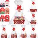Cholemy 6 Sets, 12 x 10 Large Red Christmas Baskets, Empty Gift Baskets, DIY Cardboard Basket with Handles, Ideal for Christmas & Holiday Parties (Tree)