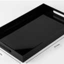 Glossy Black Sturdy Acrylic Serving Tray with Handles-12x20Inch-Serving Coffee,Appetizer,Breakfast,Butler-Kitchen Countertop Makeup Drawer Organizer-Vanity Table Ottoman Decorative Tray