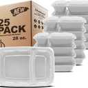Freshware Meal Prep Containers [25 Pack] 2 Compartment with Lids, Food Storage Containers, Bento Box, BPA Free, Stackable, Microwave/Dishwasher/Freezer Safe (28 oz) Grey
