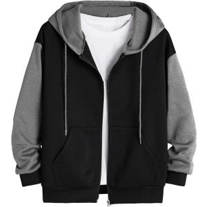 GORGLITTER Men's Color Block Drawstring Zip Up Hoodie Sweatshirt Jacket Long Sleeve with Pockets (Grey)