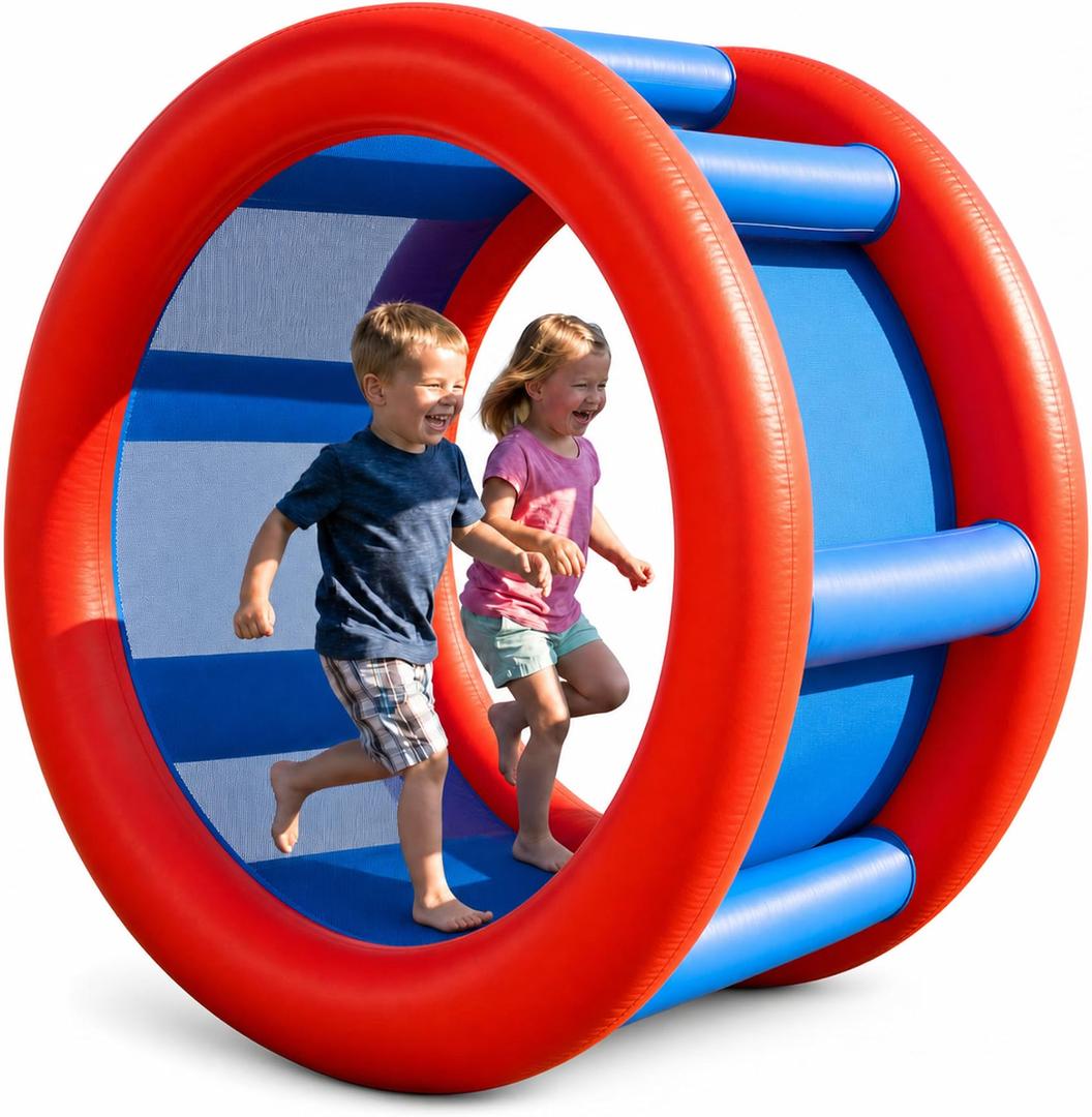Playland 67" Giant Inflatable Land Roller Wheel for Kids & Adults - 2 Person Human Hamster Wheel, Durable PVC Outddor Rolling Toy for Backyard, Beach & Lawn Games, Supports 300 Lbs, Ages 5+