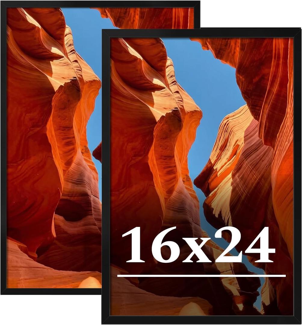 16x24 Picture Frame Set of 2, 16 x 24 Black Picture Frame with HD Plexiglas, 16 by 24 Poster Frame, Display Frame for Vertical or Horizontal, Presenting Spatial Aesthetics-Form & Light Series