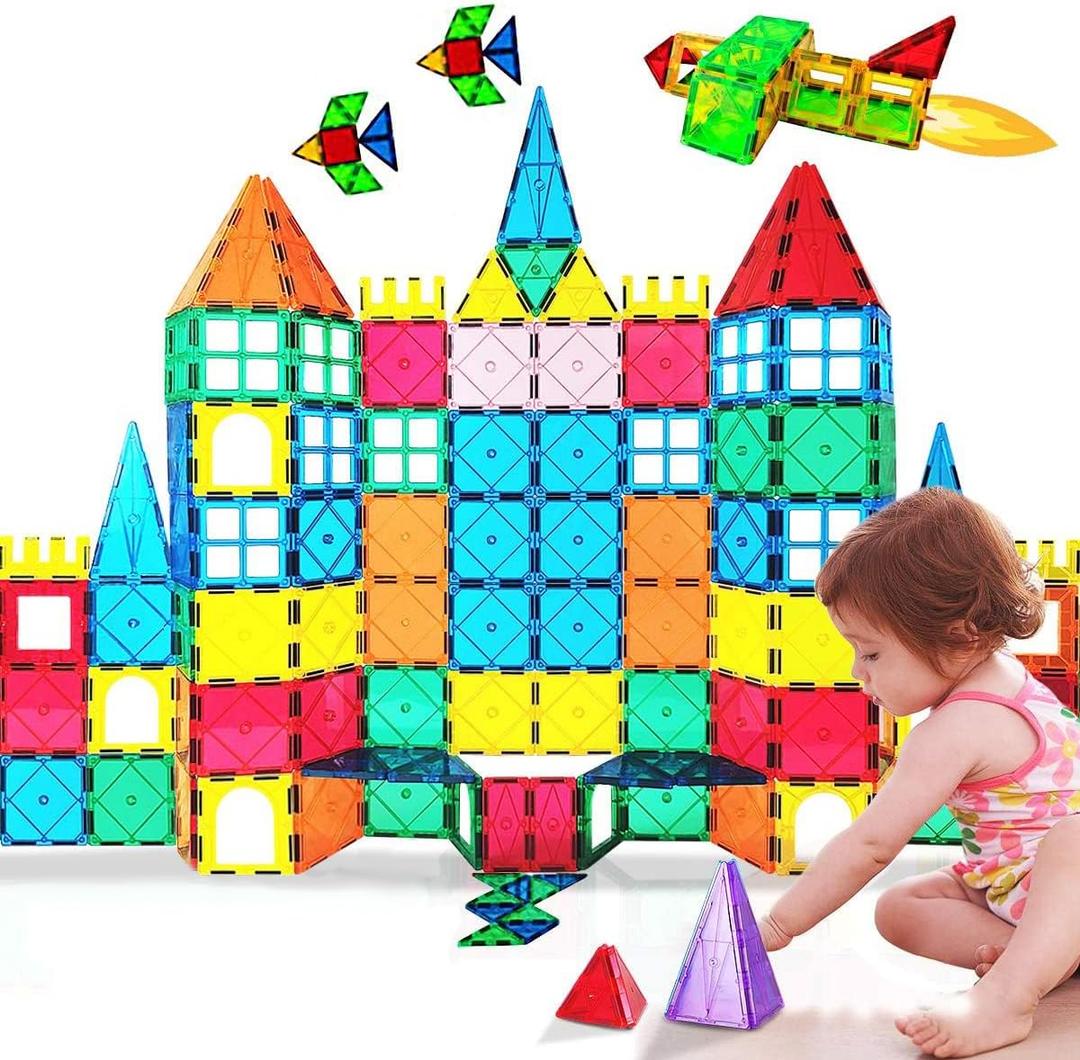 Magnetic Tiles Building Blocks 100PCS Magnets Building Set Magnetic Blocks Montessori Toy Construction STEM Stacking Toys 3D Toy Gift for Kids 3+ Years Old Boys and Girls preschool Kindergarden