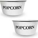 CWI 2 Popcorn Bowls for Family Movie Night - Round White Popcorn Buckets with Black Touches for Party and Camping - Classic White with Black Rim, Durable