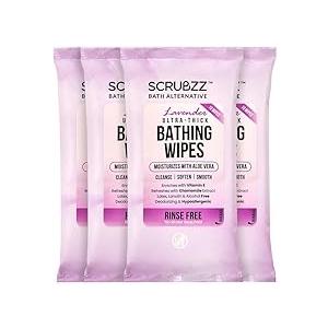 Extra Large Bath Wipes for Adults Bathing No Rinse - 40 Disposable Body Cleansing Wipes for Men, Women & Elderly - Great for Gym, Camping, Post Surgery - Shower Wipes - Lavender
