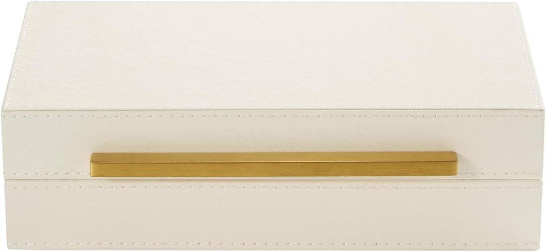Generic Pearl White Small Decorative Box with Gold handle, PU Leather exquisite Box for Keepsake Memory Box, Storage Box with Lid for Modern Home, Jewelry Organizer(Pearl White-Gold, 1pack)