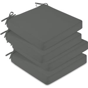 downluxe Waterproof Outdoor Chair Cushions Set of 4, 19" x 19" x 3" Patio Chair Cushion with Non-Slip Ties & Handle, Square Outdoor Cushion for Patio Furniture with Removable Cover, Dark Grey