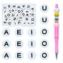 HUAAPLEVLA 50 Pcs Silicone Vowel Letter Beads for Bracelets Flat Round Silicone Alphabet Beads for Keychains Pens Lanyards DIY Crafts Jewelry Making (Horizontal Hole Vowel Letters)
