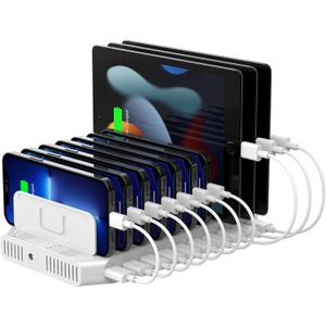 Unitek Multi Charging Station, 10-Port USB Charger for Multiple Device with SmartIC Tech and Adjustable Dividers, Organizer Stand Compatible with iPad, Tablet, Kindle, iPhone