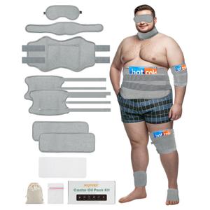 10 Pcs Castor Oil Pack Wrap, Plus Size for Men & Women, XL Reusable Castor Oil Pack Set for Eyes Neck Stomach Waist Knees Legs Feet, Flannel Cotton, Anti Oil Leak, Machine Washable (Light Gray)