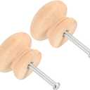PATIKIL Bifold Door Hardware, 2Pcs 2.8 Inch Bi-Fold Door Round Wood Knob Cabinet Knobs Closet Hardware Repair Part Kit for Folding Closet Sliding, Brown