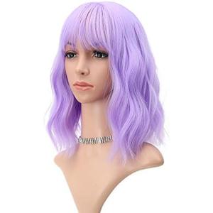Amazon.com : FAELBATY Short Wavy Purple Wigs With Air Bangs Shoulder Length Wig For Women Girls Curly Wavy Synthetic Halloween Cosplay Costume Wigs (12" Purple) : Beauty & Personal Care