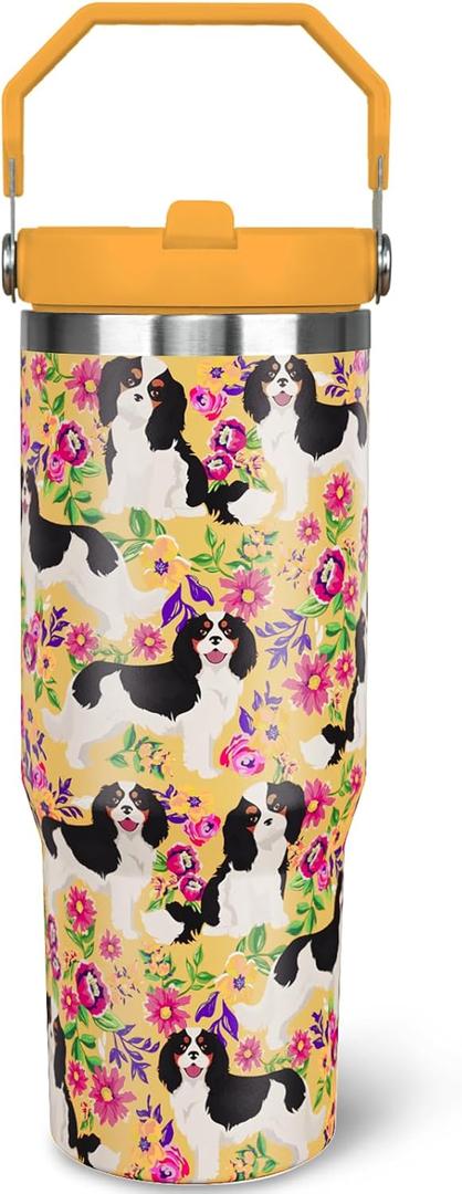 30 oz King Charles Cavalier Spaniel Tumbler with Lid, Insulated Coffee Travel Mugs Cup Water Bottle Dog Gifts for Women Girls