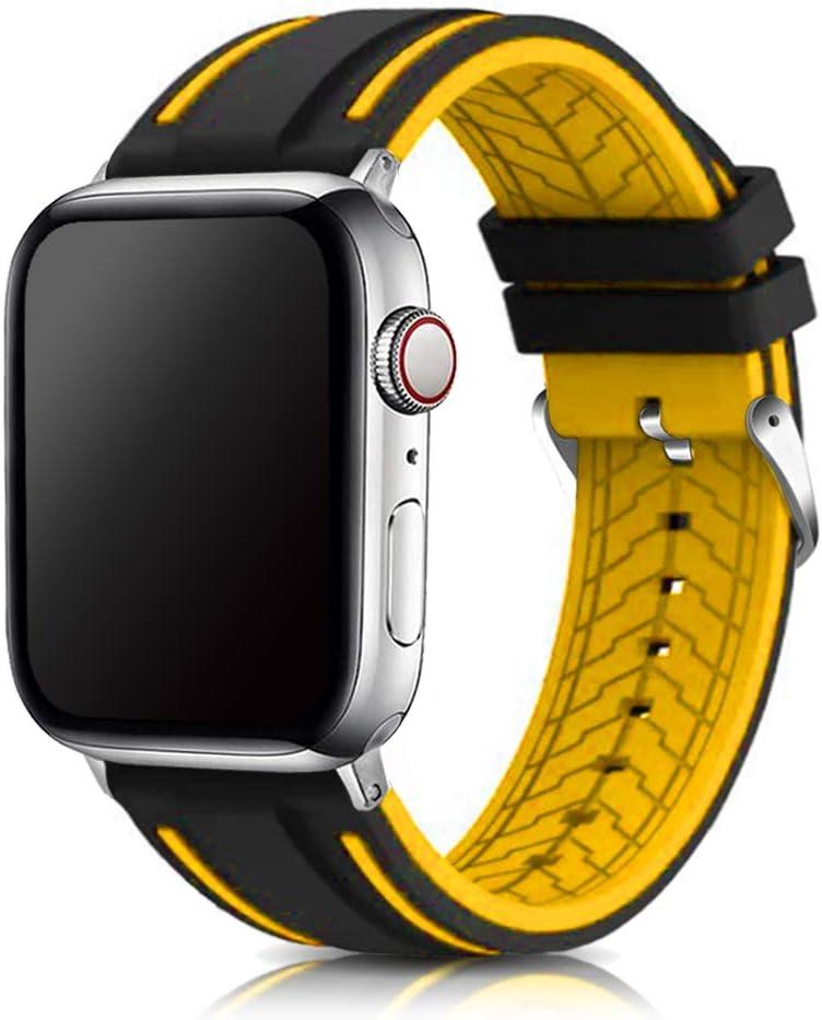 Compatible with Apple Watch Bands 49mm-42mm Silicone Divers Model Replacement Rubber Sport Watch Strap for iWatch Series 10/9/8/7/6/5/4/3 Ultra 2 SE Bicolor for Men and Women (Yellow)