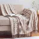 Boho Throw Blanket for Couch - Farmhouse Rustic Soft Blanket with Tassel, Western Aztec Vintage Blanket, Bohemian Cozy Blanket, Gifts for Women(50x60 Inches, Beige and Gray)