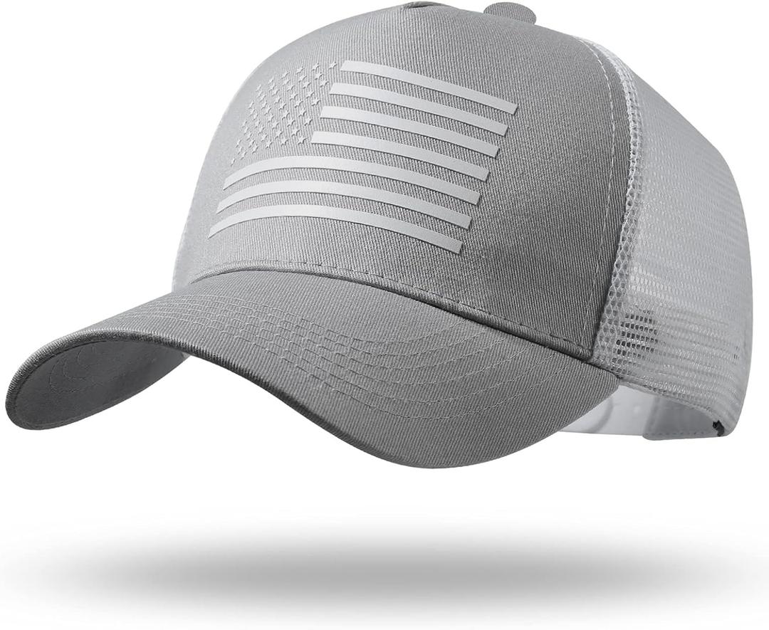 Oversize XXL American Flag Trucker Hat Sport Snapback Hat, Large Size Breathable Mesh Baseball Cap for Men Big Head (Light Gray/White)