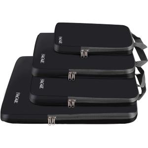 BAGAIL 4 Set/6 Set/8 Set Compression Packing Cubes Travel Accessories Expandable Packing Organizers (Cloth Pattern, 4-Black)