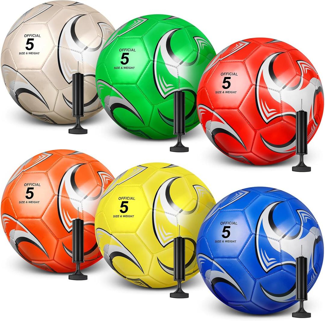 6 Pcs Operation Christmas Soccer Ball Bulk with Pump Needles, Size 5 Deflated Soccer Ball Gift for Youth Adult Game Training Practice Christian Charity Donation Supplies (Stylish)