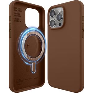 elago Magnetic Silicone Case Compatible with iPhone 15 Pro Max Case 6.7 Inch Compatible with All MagSafe Accessories - Built-in Magnets, Soft Grip Silicone, Shockproof (Brown)