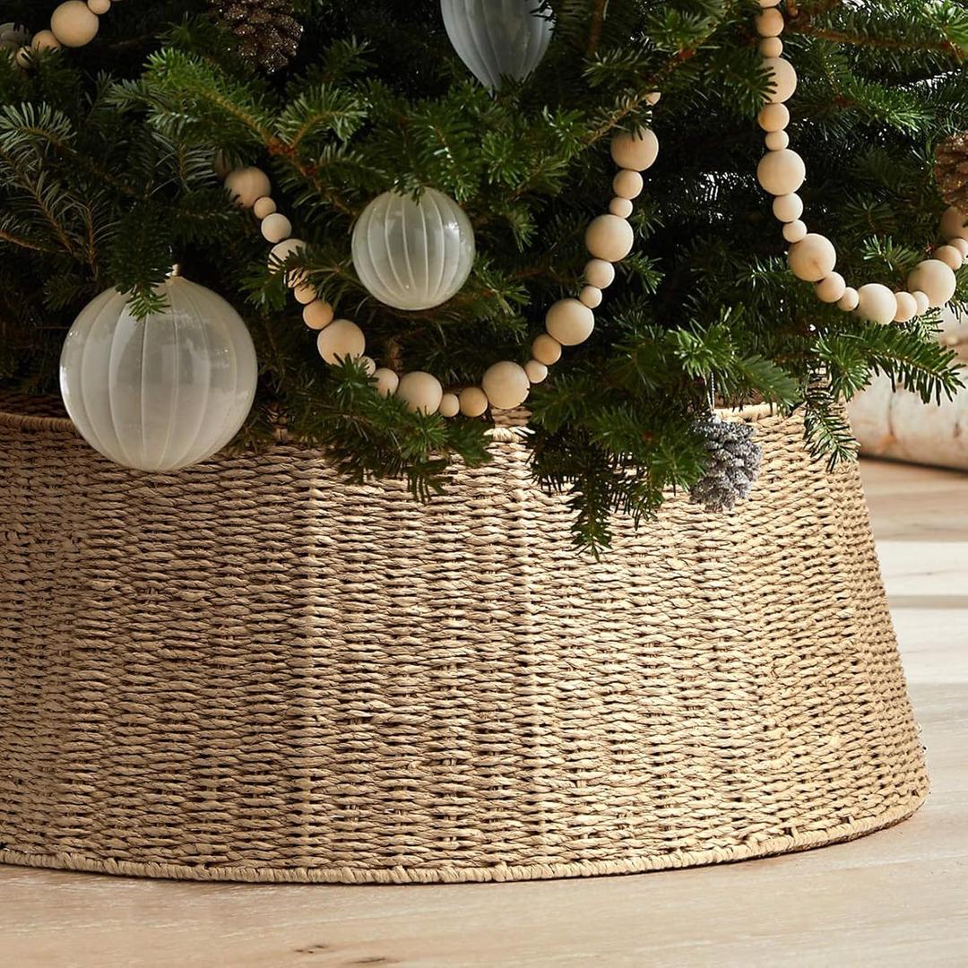 Hommtina Christmas Tree Collar- 26",Christmas Tree Base Christmas Tree Basket Collar for Home, Living Room,for Covering Tree Stand (Burlywood, 26 in)