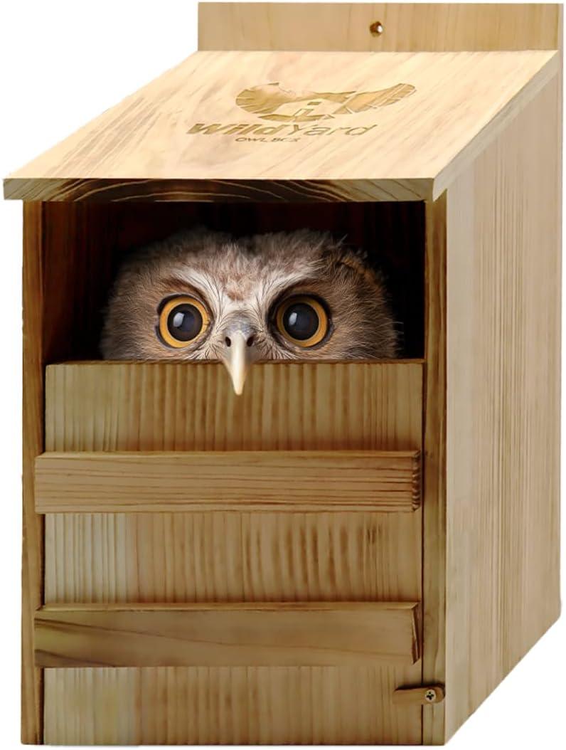 Owl House with Real Wood - Easy to Hang - Prebuilt Nesting Box for Kestrels - Cedar Shavings & Screws Included
