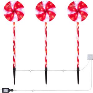 Alpine Corporation | 28" H Outdoor Candy Cane Pathway Christmas Stakes  Set of 3 with Multi-Function Red & White LED Lights  Festive Holiday Yard Dcor Alpine Corporation | 28" H Outdoor Candy Cane Pathway Christmas Stakes  Set of 3 with Multi-Function Red & White LED Lights  Festive Holiday Yard Dcor