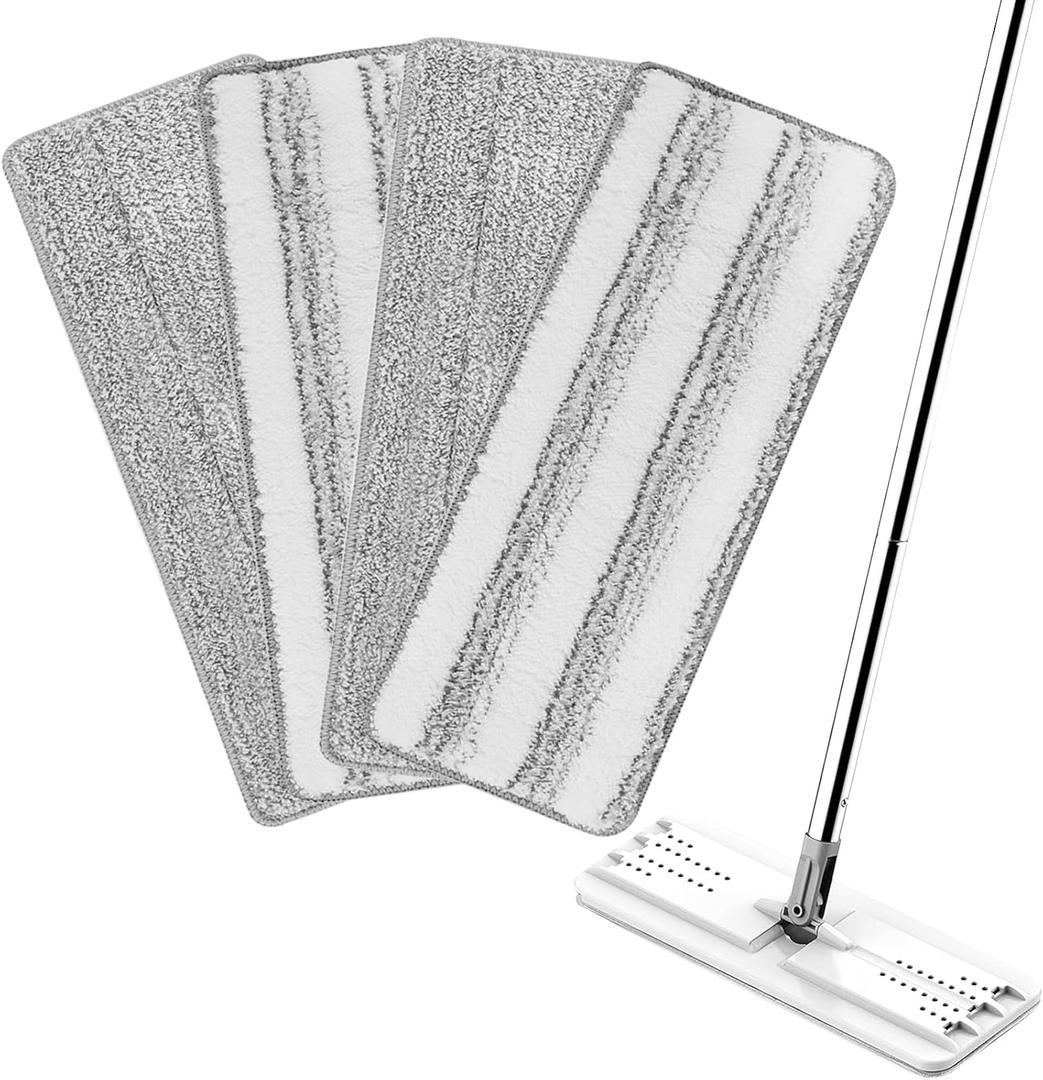 4 Pack Mop Replacement Pads Compatible with Joymoop Flat Mop or Mop Bucket Set - Microfiber Flat Mop Pads for All 13" X 4.9" Squeeze Flat Floor Mop - Washable Mop Head Replacement