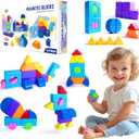 Big Magnetic Building Blocks, 1.65 Inches Multi-Shape Magnet Toy Set for Toddlers, 8 Colors Montessori Sensory Construction Tiles for Boys and Girls 3 4 5 6 Years Old (22PCS)