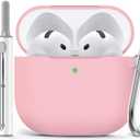 Ljusmicker for AirPods 4 Case 2024 with Cleaner Kit,Soft Silicone Protective Cover for Apple AirPods 4th Generation Cases for Women Men,for AirPod 4 Case Accessories with Keychain-Pink