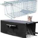 Live Animal Cat Trap Cage with Cover, Cat Traps for Stray Cats, Raccoon, Rabbit, Skunks, Feral Cats, Squirrels, Mouse, with Real Door Folding (32 x10 x12 Inches)